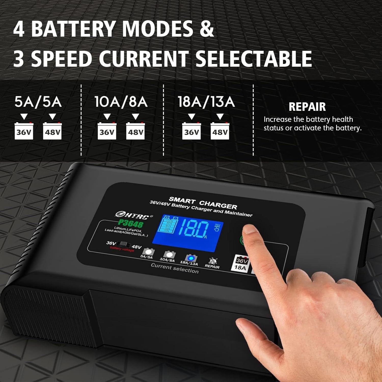 Golf cart Battery Charger, 48V 13A and 36V 18A Trickle Battery Charger,48 Volt cart Golf Charger,for 48 Volt Club Golf Car,Lithium,LiFePO4,Lead-Acid AGM/Gel/SLA..Battery Charger,3 Pin Round Plug