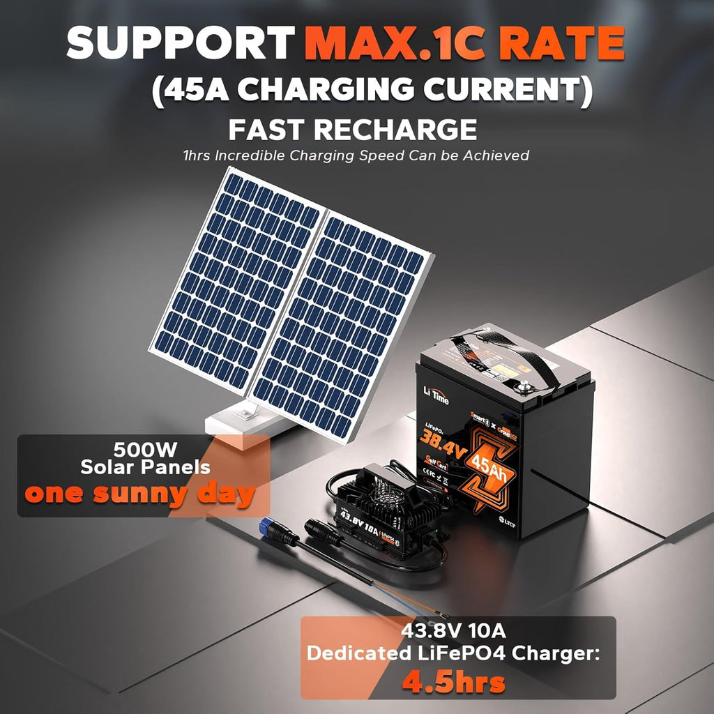 LiTime 36V 45Ah GC2 Bluetooth Lithium Golf Cart Battery, Replace T-105/T-125/T-145/T-605