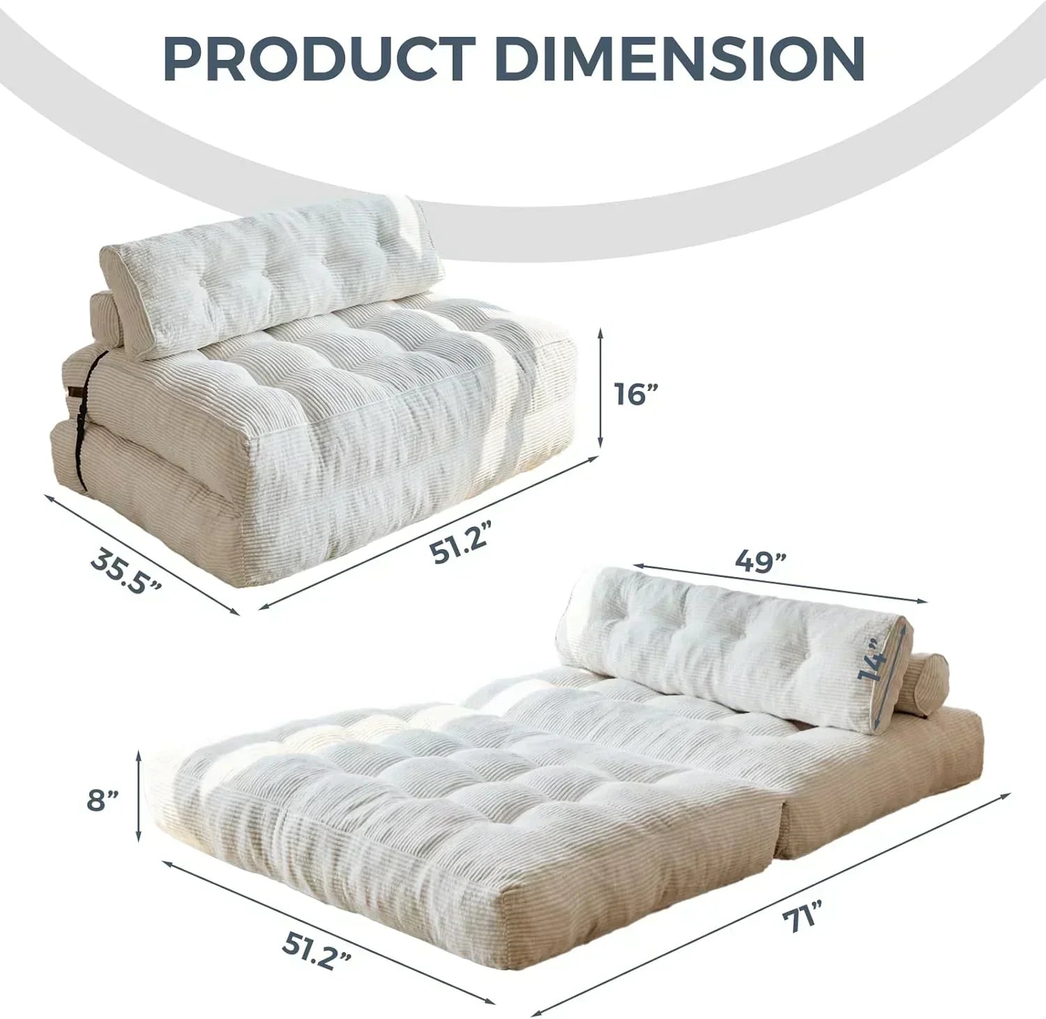 MAXYOYO Folding Sofa Bed Convertible Sleeper Chair with Pillow Foldable Mattress with Back Support
