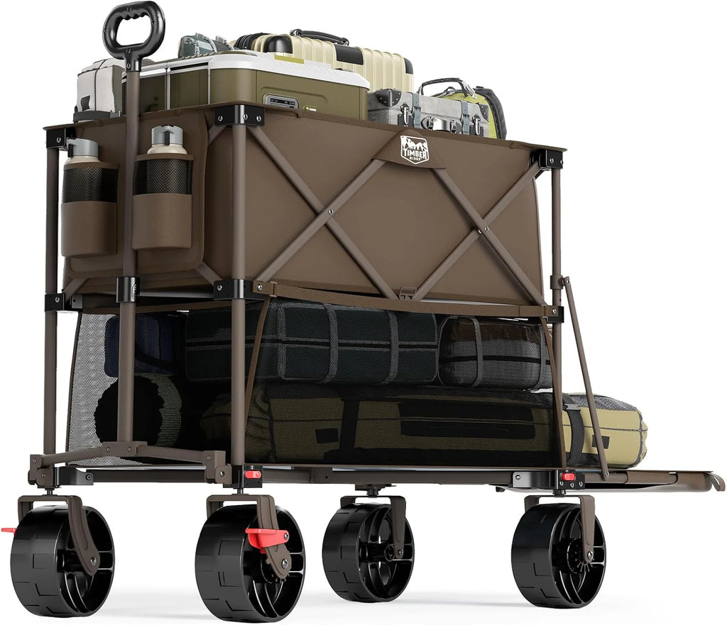 400L Large Capacity Folding Double Decker Cart with Brakes, 54 Inch Extra Long Extended Cart, 450 Pounds Heavy Duty Folding Cart